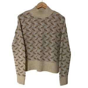 Magaschoni 100% Cashmere Crochet Chevron Turtleneck Sweater